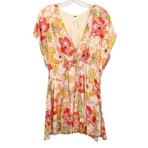 Free People Freddy Mini Dress Hawaiian Floral V-Neck - Size Small - Picture 1 of 4